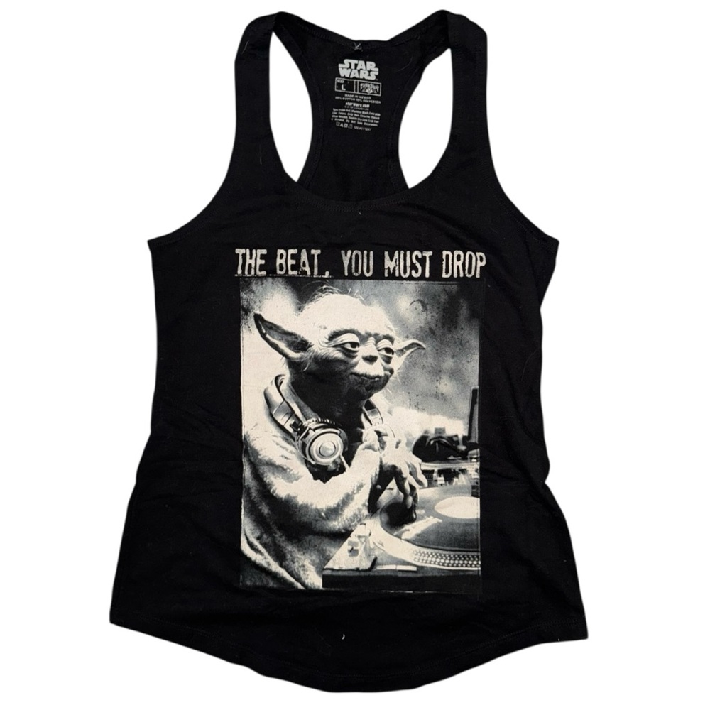 Star Wars Black Yoda DJ The Beat You Must Drop Racerback Tank - Picture 4 of 7